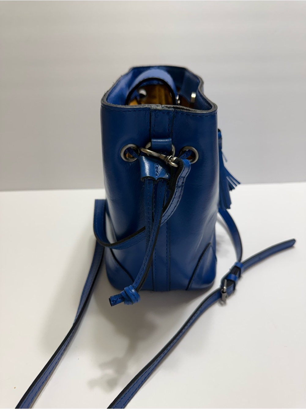 Patricia Nash Royal Blue Leather Tassel Bucket Crossbody Bag - Picture 8 of 10